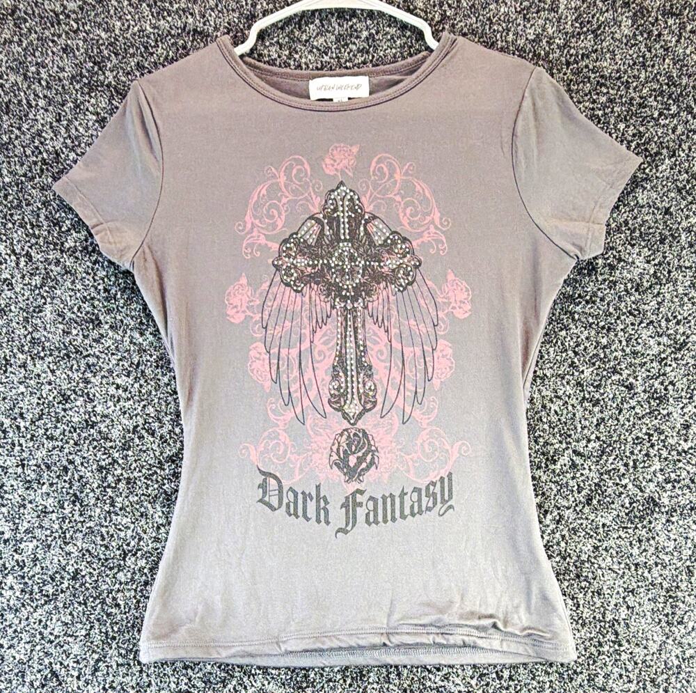 Up-Bad Weekend Women's Gray Pink Studded Cross Graphic Print T-Shirt Size XL